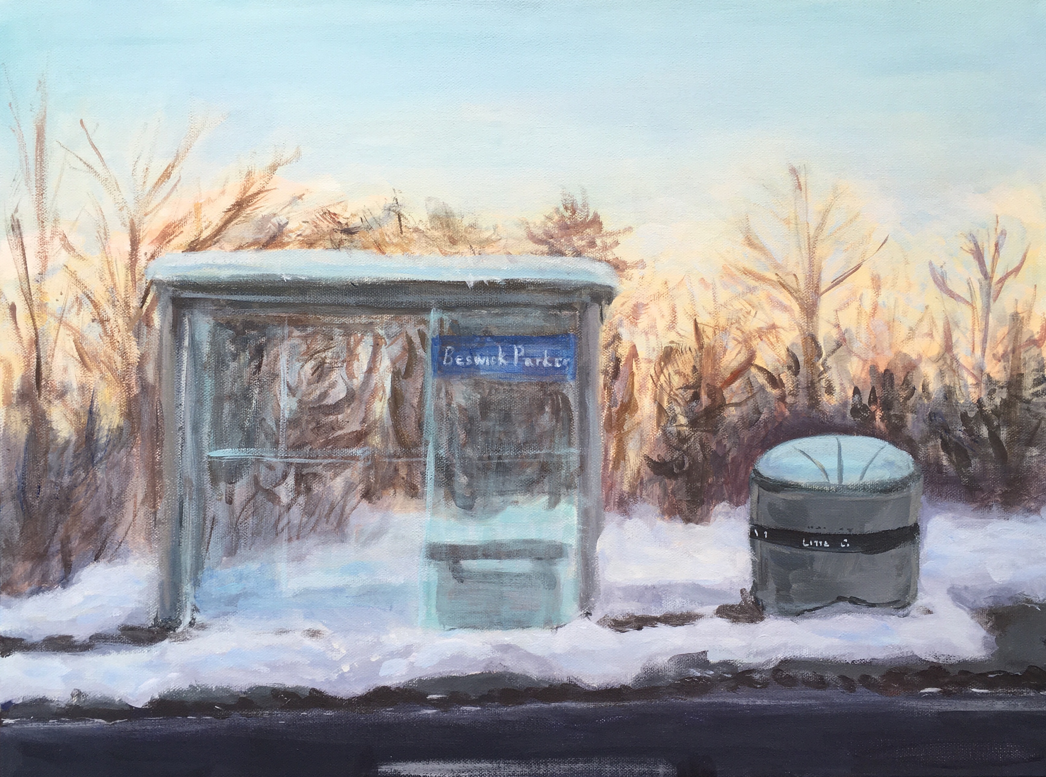 Toronto Sunset 2021:Bus Station, Acrylic on canvas 24 × 18 inch 2021