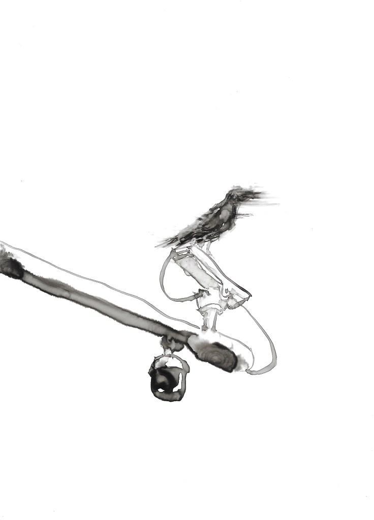 Overlook, ink on yupo paper, 5x17 inch, 2023