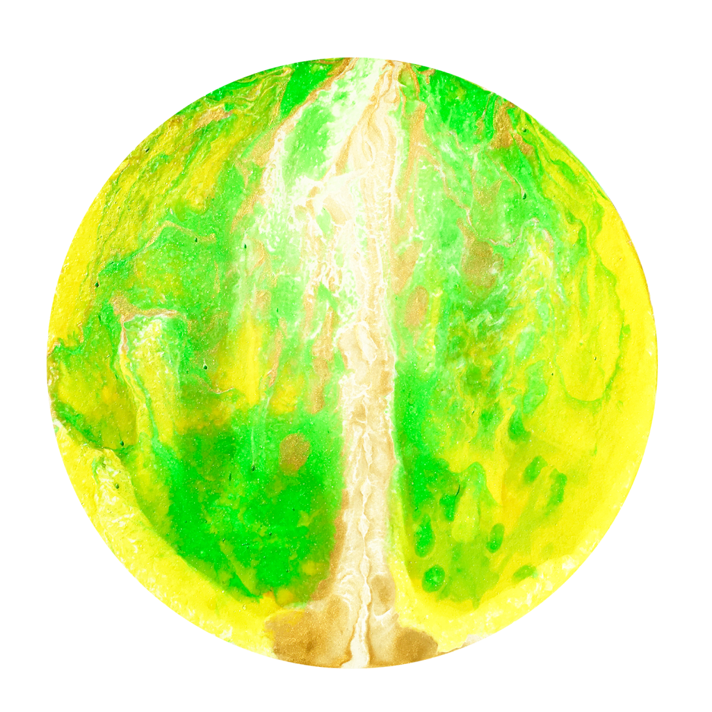 Spring Tree, acrylic pour on wood, 10 × 10 inch, 2023