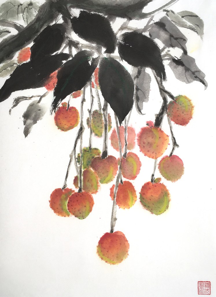 Lychee, ink on paper, 13.5 × 18 inch, 2023