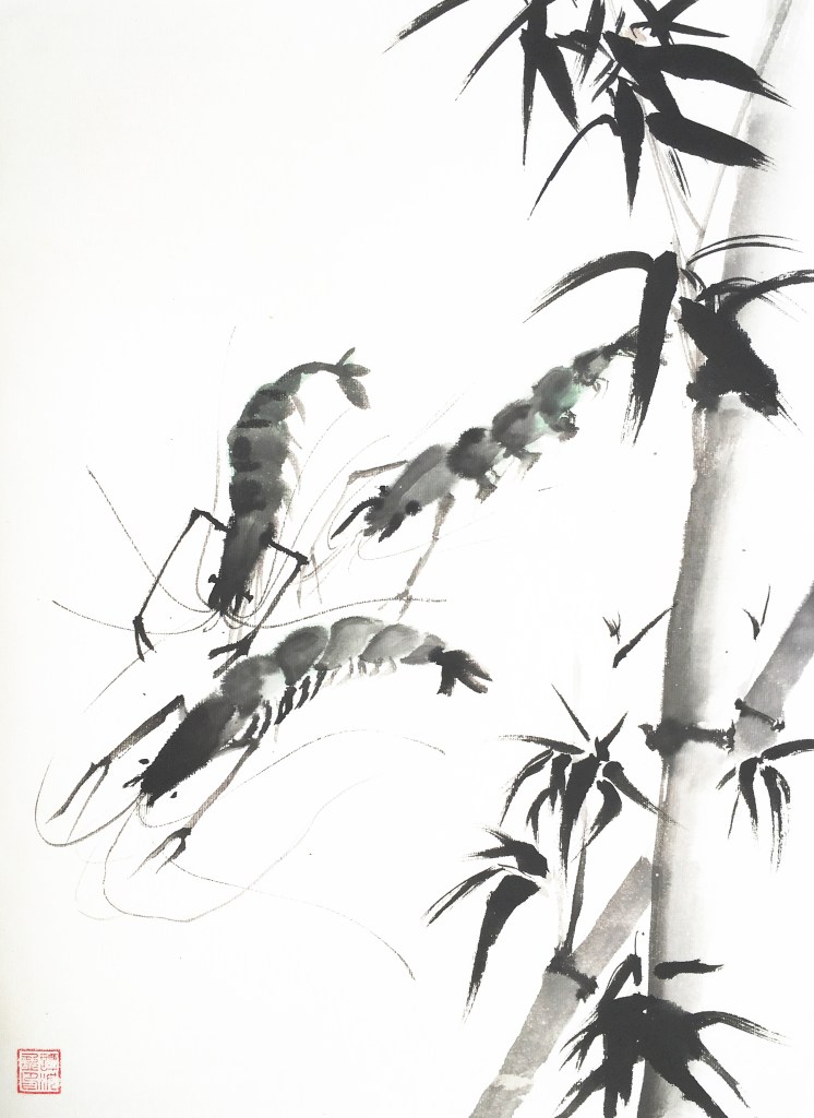 Prawn, ink on paper, 13.5 × 18 inch, 2023